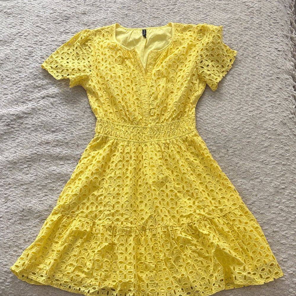Sunny Yellow Eyelet Mini Dress
